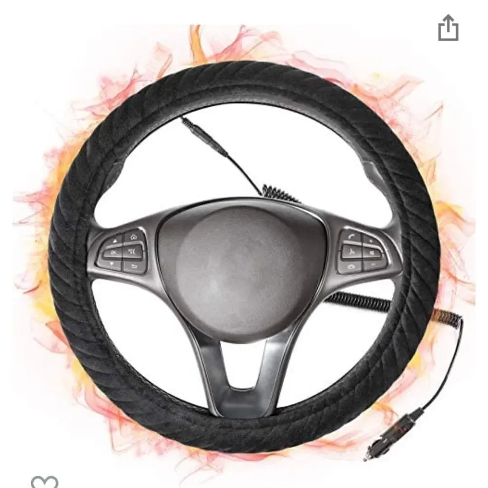 NWT Quick Heated Steering Wheel 15 inches Cover Black Standard 12 Volt Velour